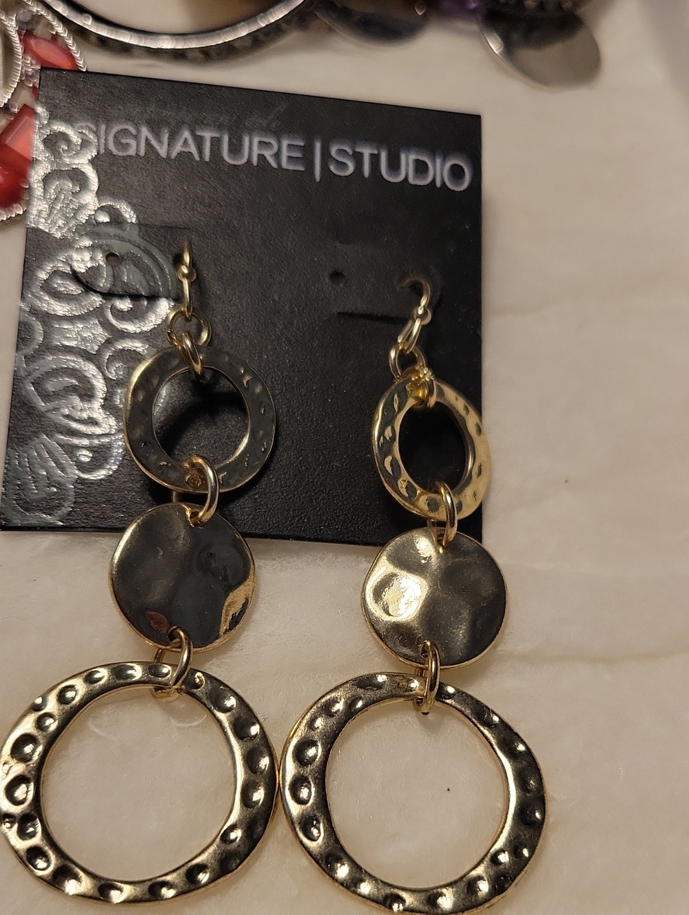 Signature Studio Gold Hammered Hoop Drop Earrings